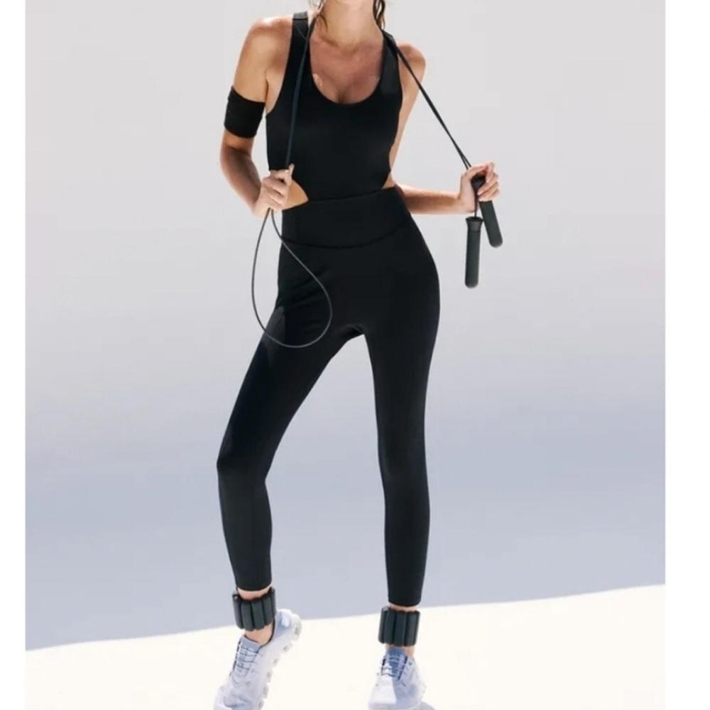 Free People movement back it up jumpsuit black open back criss cross Strap NWOT - Picture 4 of 6